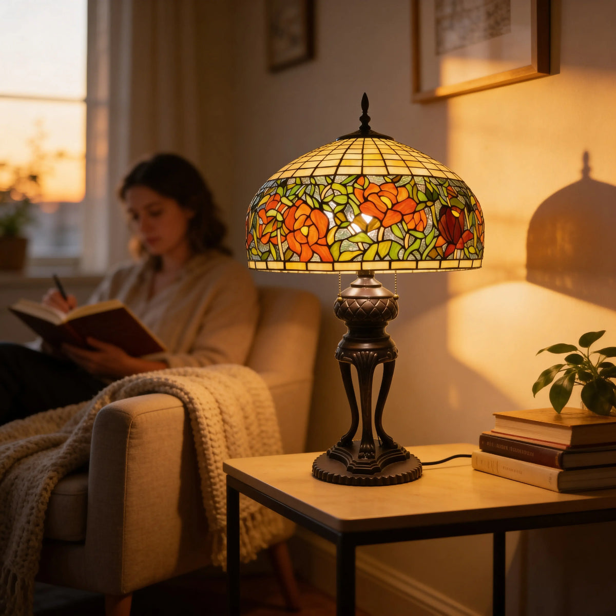 Tiffany Table Lamp - Autumn Rosefire 20" My Store