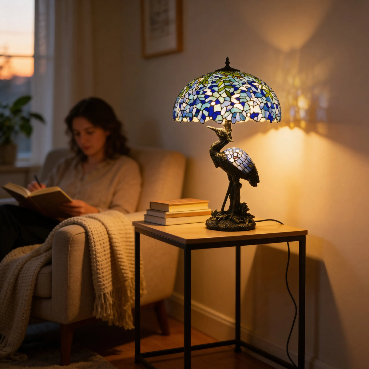 Tiffany Table Lamp - Blue Lagoon Heron 20" My Store