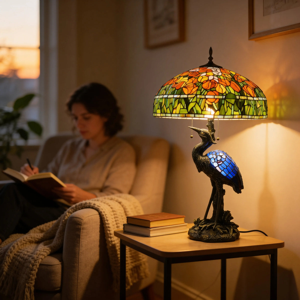 Tiffany Table Lamp - Amber Meadow Heron 20" My Store