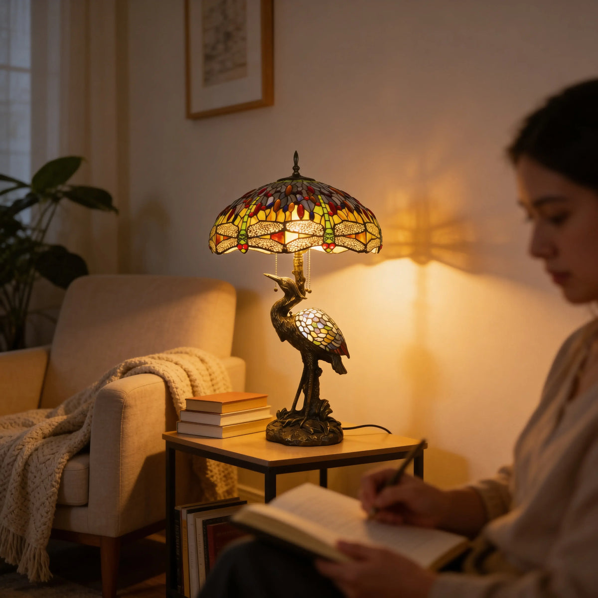 Tiffany Table Lamp - Golden Heron Dragonfly 20" My Store