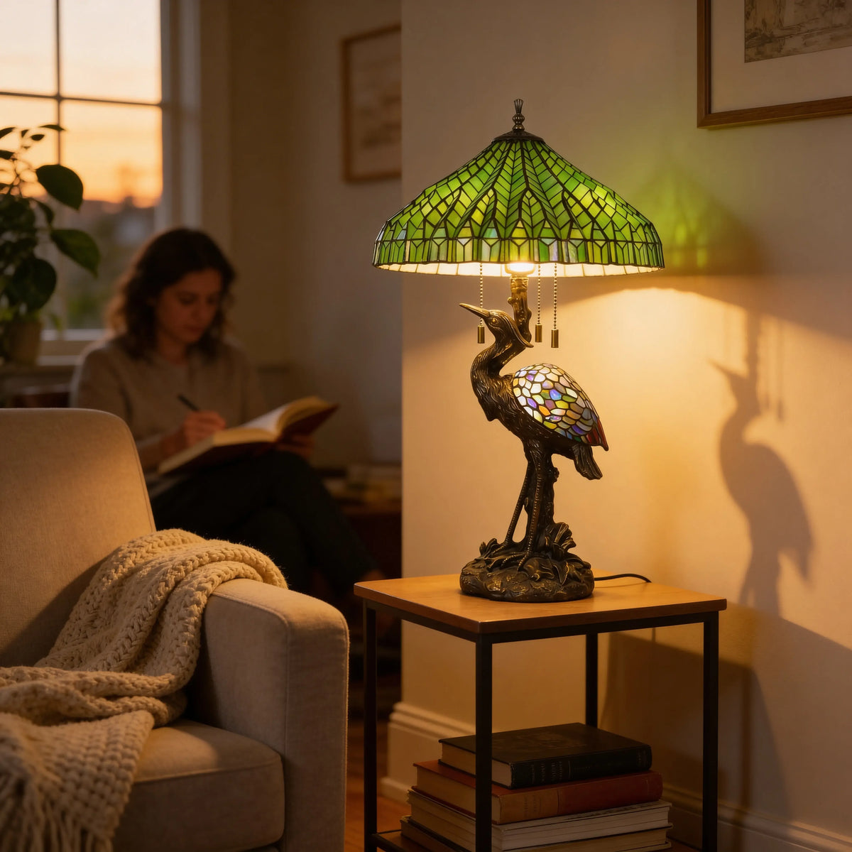 Tiffany Table Lamp - Emerald Canopy Heron 20" My Store