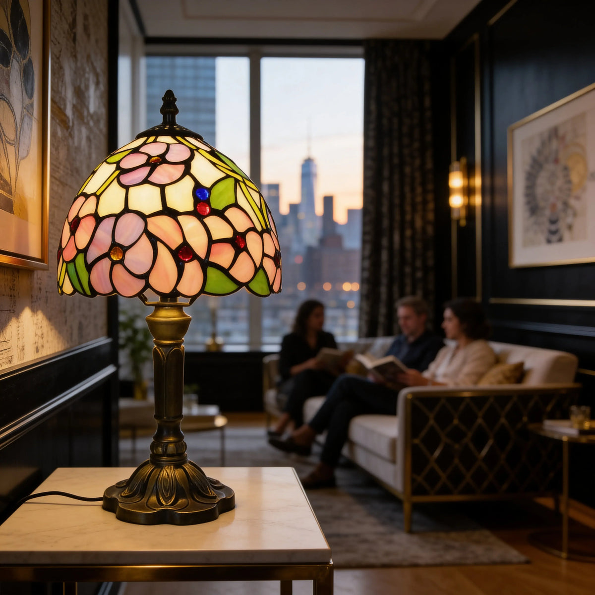 Tiffany Table Lamp - Flowers & Leaves 8" My Store