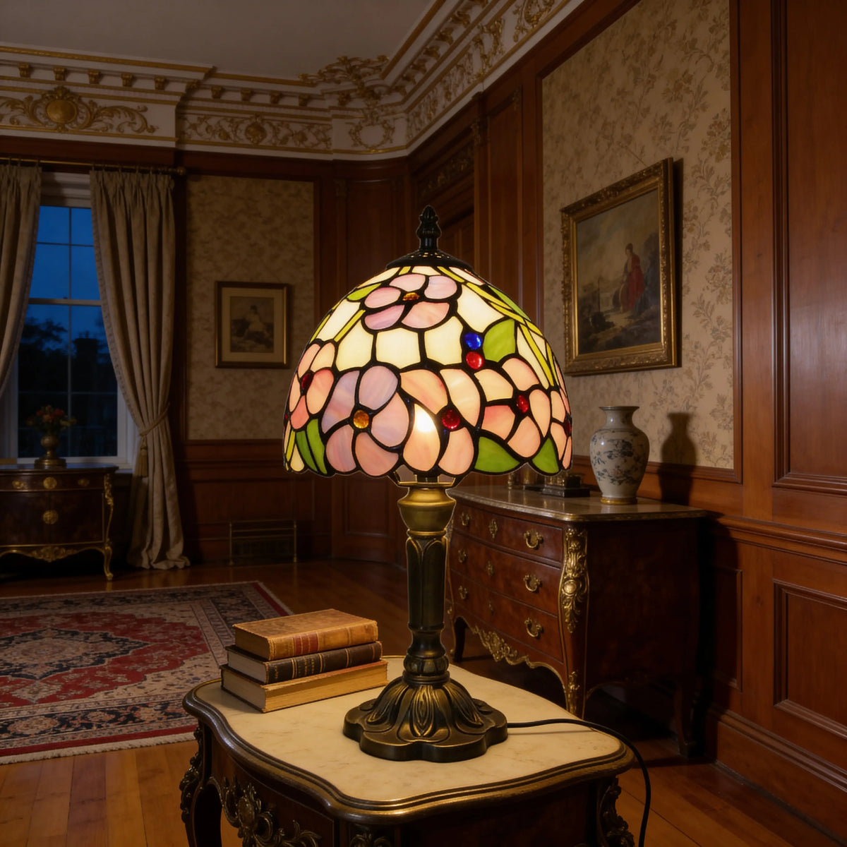 Tiffany Table Lamp - Flowers & Leaves 8" My Store