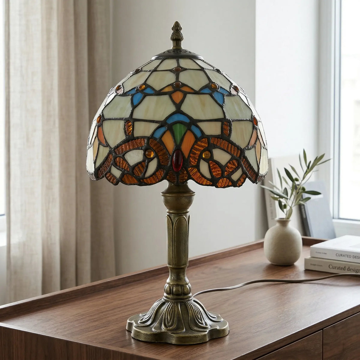 Tiffany Table Lamp - Beige Baroque 8" My Store