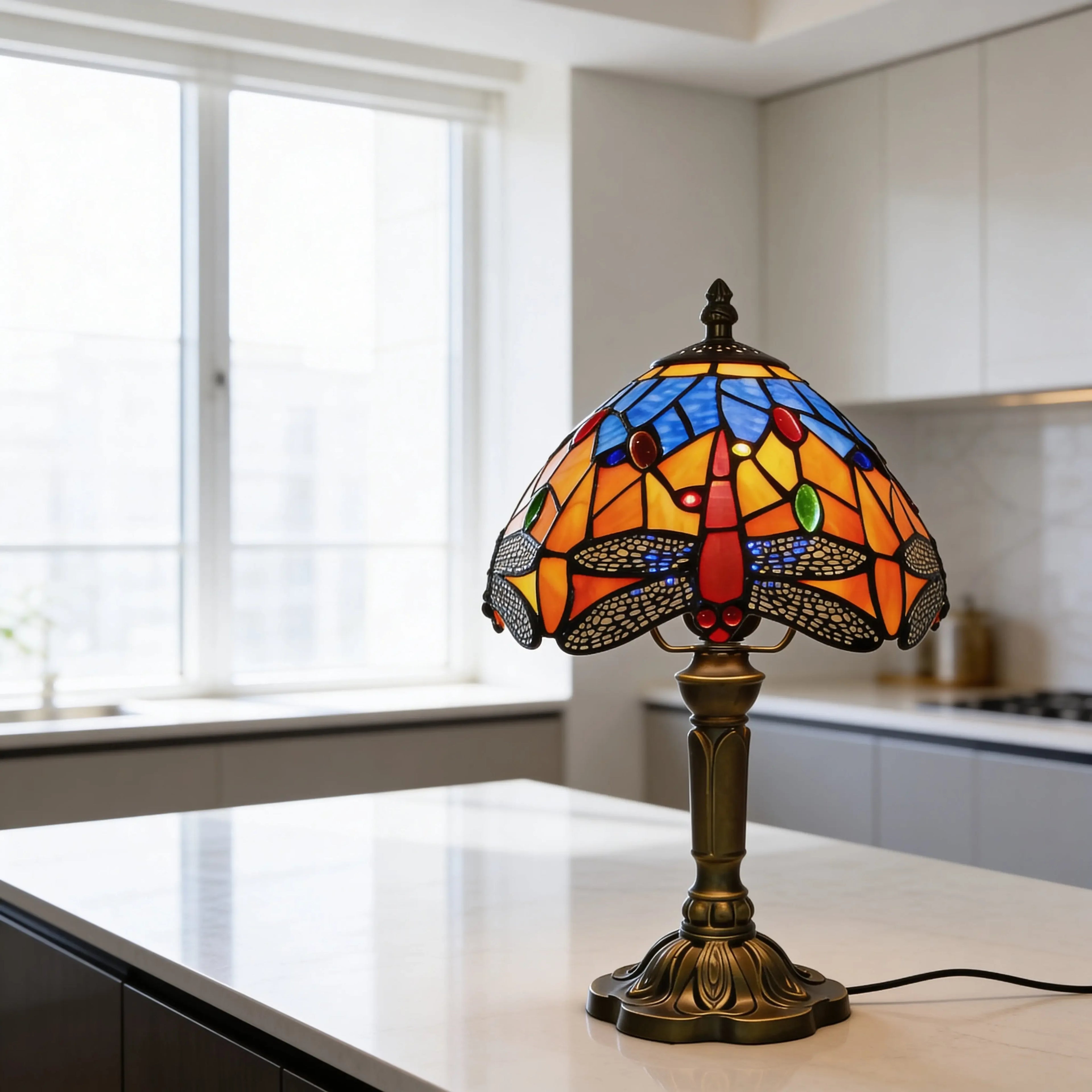 Tiffany Table Lamp - Orange Dragonfly 8" My Store