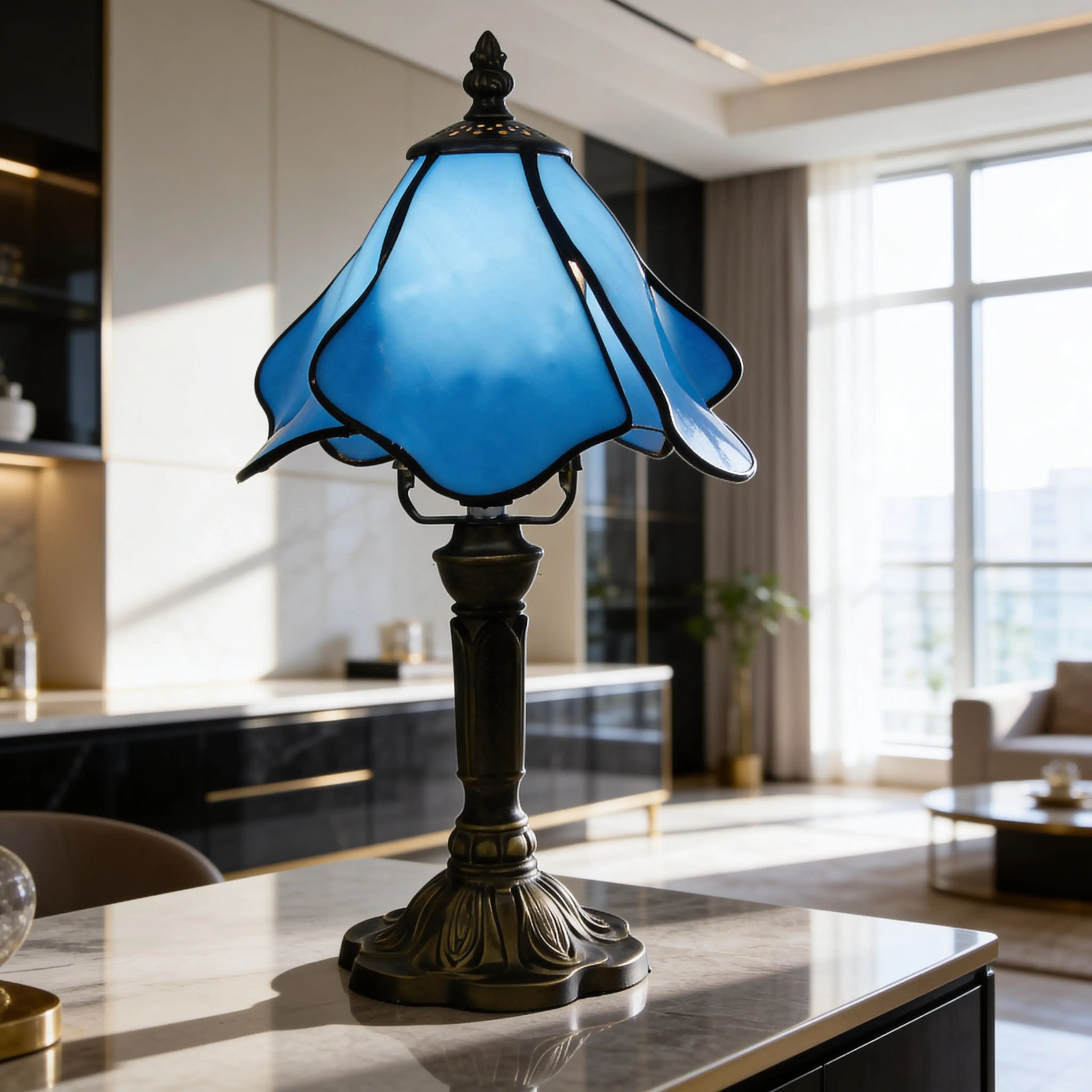 Tiffany Table Lamp - Blue Lotus 8" My Store